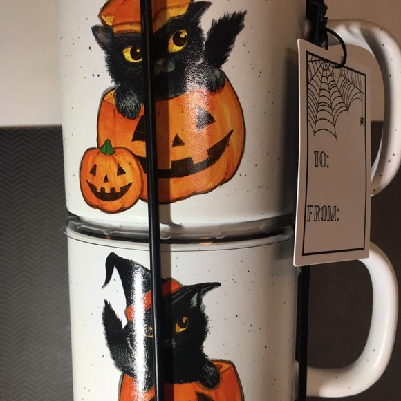 cobwebs & cauldrons Other - 4 Halloween Stackable Black Cat JOL Pumpkin Mugs Vintage Images Kitty